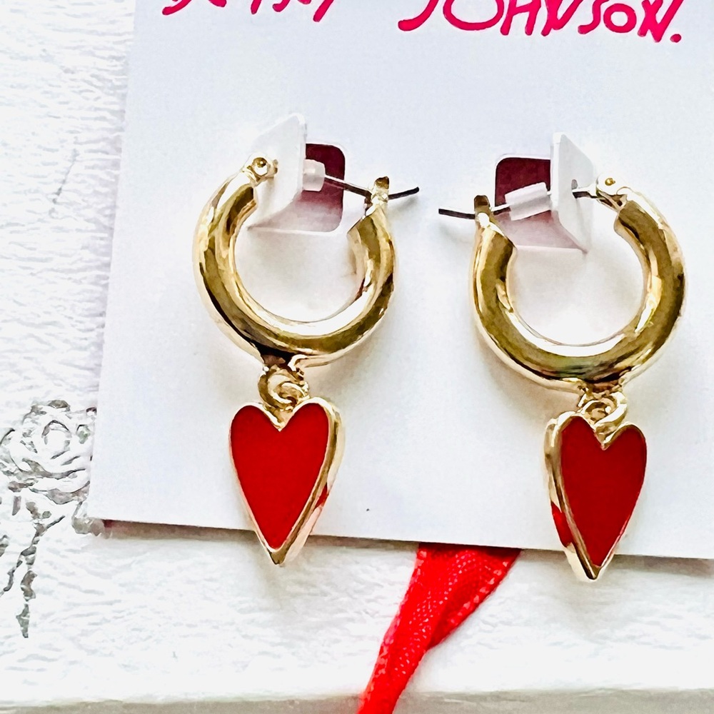 Betsey Johnson dangle heart Hoop earrings.